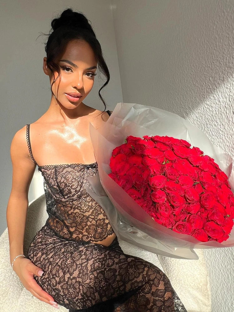 Wedding Guest Dress Women 2023 Summer Elegant 2 Pieces Dress Set Black Cropped Top and Midi Skirt Sexy Party Dresses