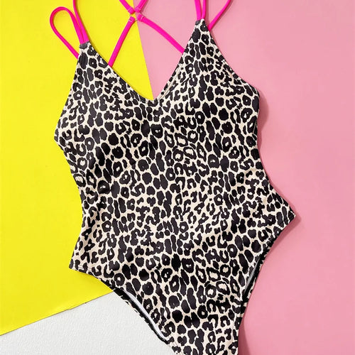 Load image into Gallery viewer, Pink Leopard One Piece Swimsuit 2024 Swimwear for Women Sexy High Cut Bathing Suit Backless High Waist Monokini
