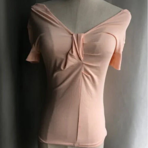 Load image into Gallery viewer, Sweet Korean Woman Tshirts Slash Neck Short Sleeve Tunic Pink Tees Y2k Tops Folds Fashion Casual Summer T Shirts 2024 Ropa Mujer
