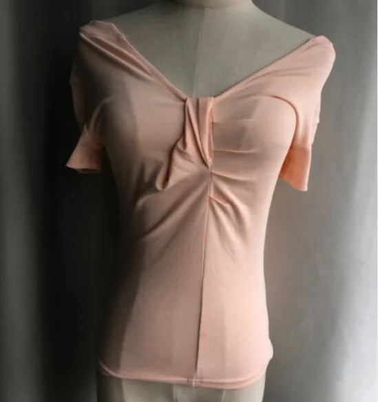 Sweet Korean Woman Tshirts Slash Neck Short Sleeve Tunic Pink Tees Y2k Tops Folds Fashion Casual Summer T Shirts 2024 Ropa Mujer