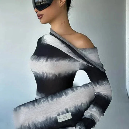 Load image into Gallery viewer, Black and White Striped Asymmetrical One Shoulder Long Sleeve Maxi Dress Fall 2024 Fashion Women Outfits C66-CI40
