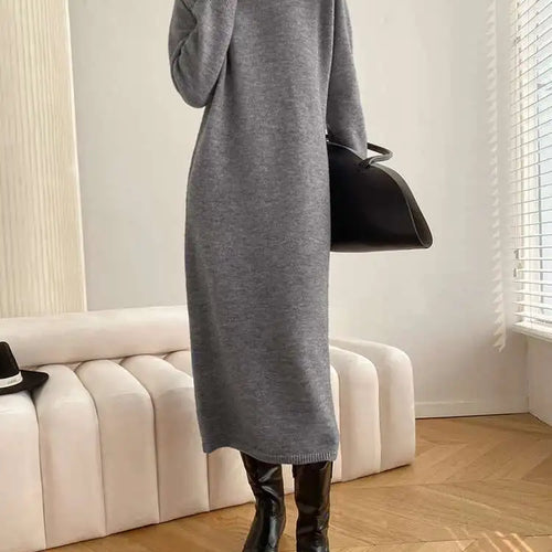 Load image into Gallery viewer, Women Rose Red Casual Midi Elegant Knitting Dress New Round Neck Long Sleeve Fashion Tide Spring Autumn 2025 1DH6450
