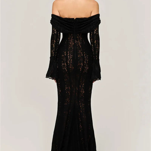 Load image into Gallery viewer, Lace Off-shoulder Sexy Maxi Dress Women Strapless Backless Long Sleeve Bodycon Evening Club Party Long Dress Elegant
