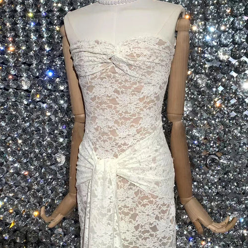 Load image into Gallery viewer, Solid Spliced Lace Up Slimming Dresses For Women Strapless Sleeveless High Wist Temperament Long Dress Female New
