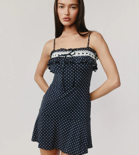Spaghetti Strap Polka Dot Mini Dress For Women Robe Contrast Color Off-shoulder Sleeveless Backless Club Party Dress