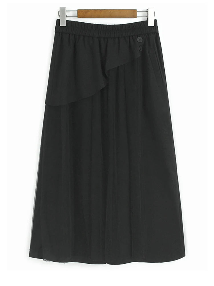 High Elastic Waist Gray Irregular Mesh Spliced Wide Leg Pants New Trousers Women Fashion Tide Spring Autumn 2025 1DJ1324