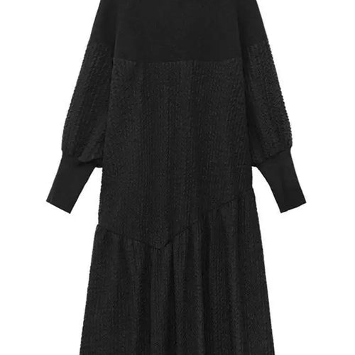 Load image into Gallery viewer, Women Black Knitting Big Size Long Dress New Turtleneck Long Sleeve Loose Fit Fashion Tide Spring Autumn 2025 1DH0797

