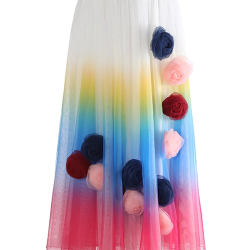 Load image into Gallery viewer, High Elastic Waist Blue 3D Flower Gradual Color Mesh A-line Half-body Skirt Women Fashion New Spring Autumn 2025  1DJ1259
