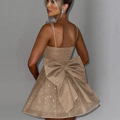 Load image into Gallery viewer, Bow Backless Sexy Mini Dress For Women Robe Spaghetti Strap Sleeveless Backless High Waist A-line Club Dress Vestido
