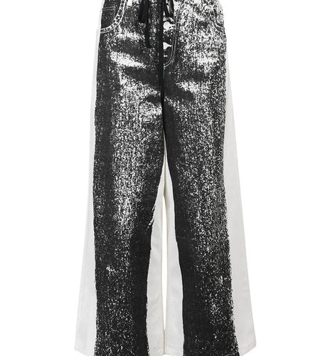 Black Color-block Long Denim Wide Leg Jeans High Waist New Loose Women Trousers Fashion Tide Spring Autumn 2025 1DF389901