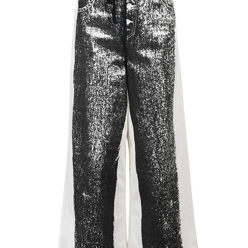 Load image into Gallery viewer, Black Color-block Long Denim Wide Leg Jeans High Waist New Loose Women Trousers Fashion Tide Spring Autumn 2025 1DF389901
