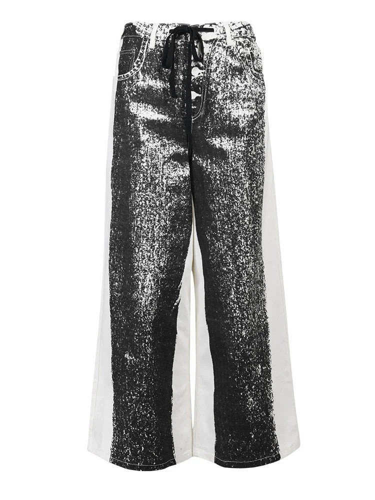 Black Color-block Long Denim Wide Leg Jeans High Waist New Loose Women Trousers Fashion Tide Spring Autumn 2025 1DF389901