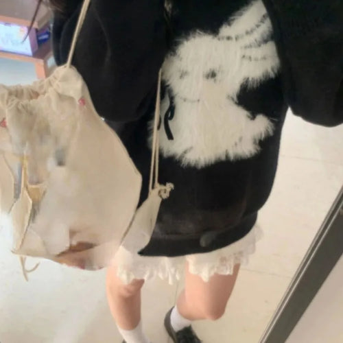 Load image into Gallery viewer, Y2k Aesthetic Vintage Kawaii Sweater Pullover 2025 New Autumn Winter Cartoon Jacquard Tops Women Streetwear Grunge Fairy Jumpers
