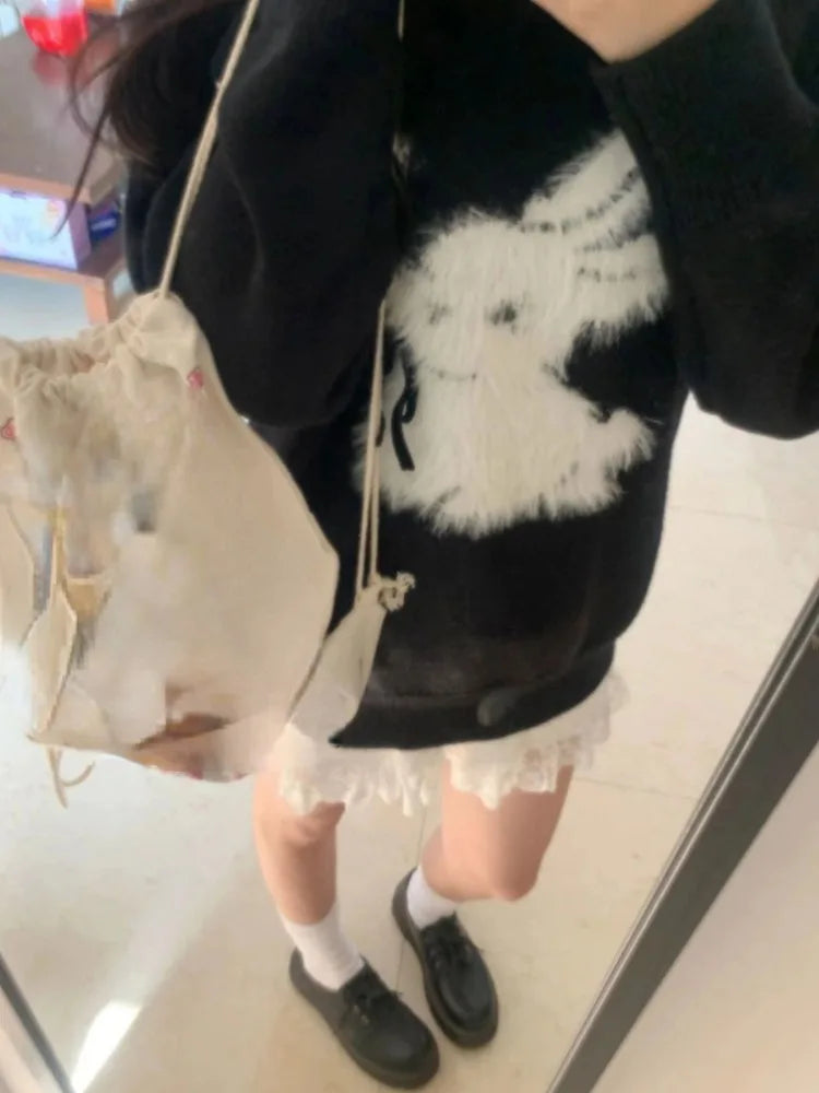 Y2k Aesthetic Vintage Kawaii Sweater Pullover 2025 New Autumn Winter Cartoon Jacquard Tops Women Streetwear Grunge Fairy Jumpers