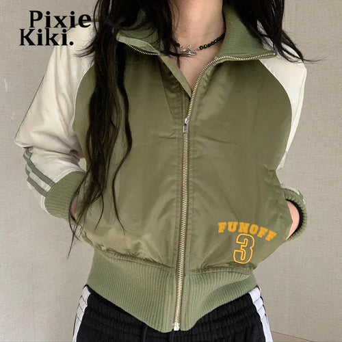 Load image into Gallery viewer, Letter Printed Turtleneck Zip Up Jacket Y2k 2000s Autumn Winter Clothes Women 2024 New in Outwears P84-ED45
