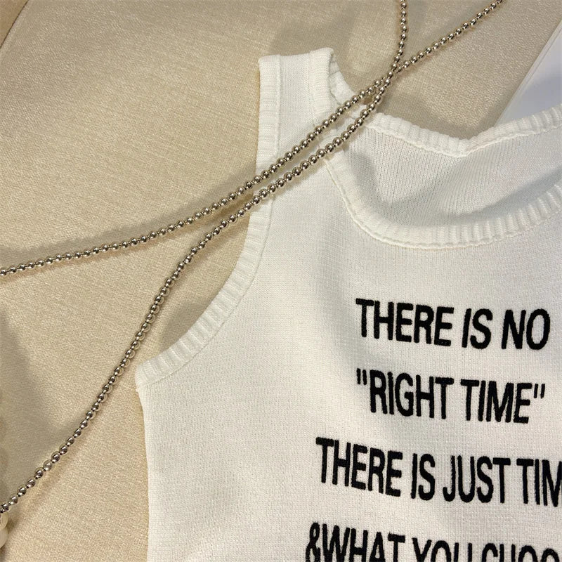 Summer Y2k White Letter Sleeveless Sexy Short Tank Top For Women Pink Yellow Vest Streetwear Clothing Casual Holiday Popular New
