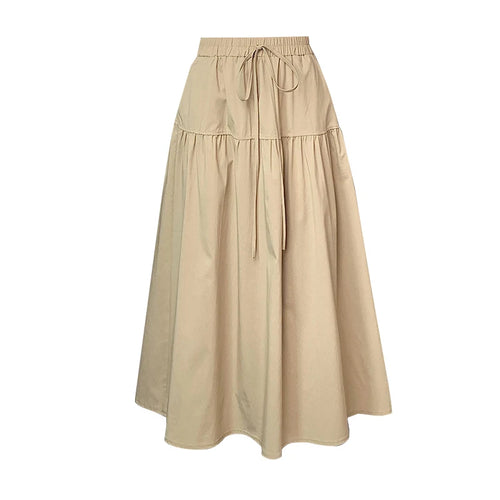 Load image into Gallery viewer, Korean Black High Waist Vacation Slim Pleated Long Skirt Spring Summe Women Khaki Elegant Lace-up Party Skirt Fashion Simplicity
