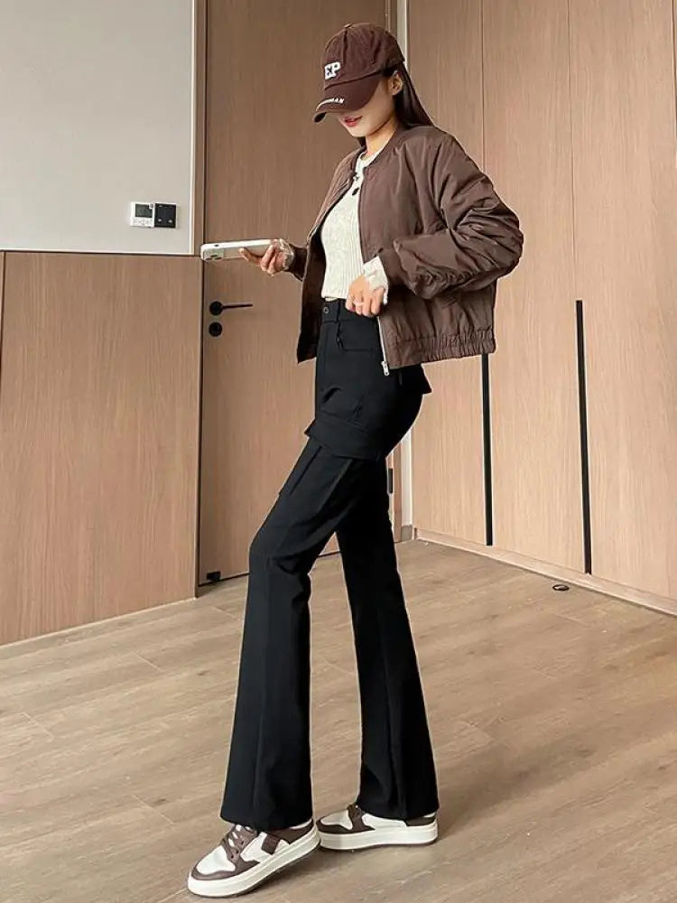 Winter New Women Black Velvet High Waist Pant Grey Office Ladies Korean Fashion Work Trousers Casual New 2024 Simplicity Popular