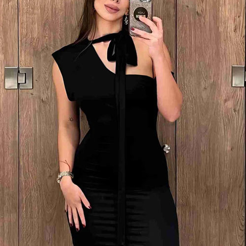 Load image into Gallery viewer, Elegant Sleeveless Irregular Tie Dress for Women, High End, Slim, Lace Up, Single Sleeve, Split, Summer, New, 2024
