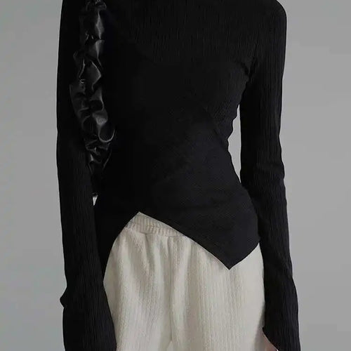 Load image into Gallery viewer, Black Irregular High Elastic Knitting Sweater Turtleneck Long Sleeve Women Pullovers New Fashion Spring Autumn 2025 1DF490
