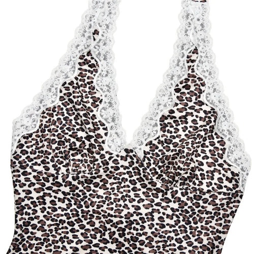 Load image into Gallery viewer, Leopard Print Backless Sexy Mini Dress For Woman Robe Contrast Color Halter Deep V Neck Sleeveless A-line Club Dress
