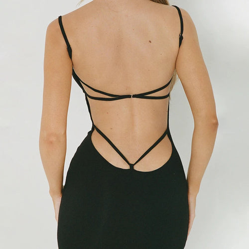 Load image into Gallery viewer, Fashion Elegant Sexy Black Evening Dress Ladies Backless Spaghetti Strap Side Split Party Long Dresses Slim Sundress
