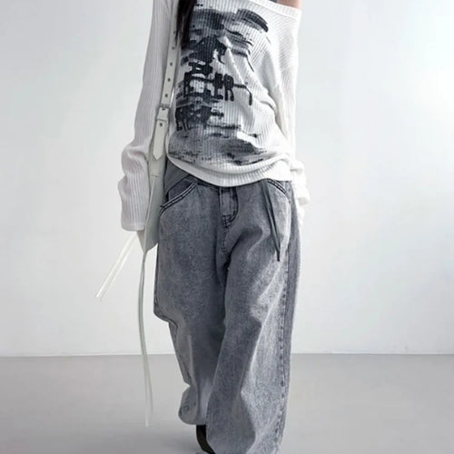 Load image into Gallery viewer, Autumn Harajuku Women Printing Tees Vintage Streetwear Grunge Skew Collar Tops Y2k Aesthetic Loose Casual Hiphop Vintage Tops
