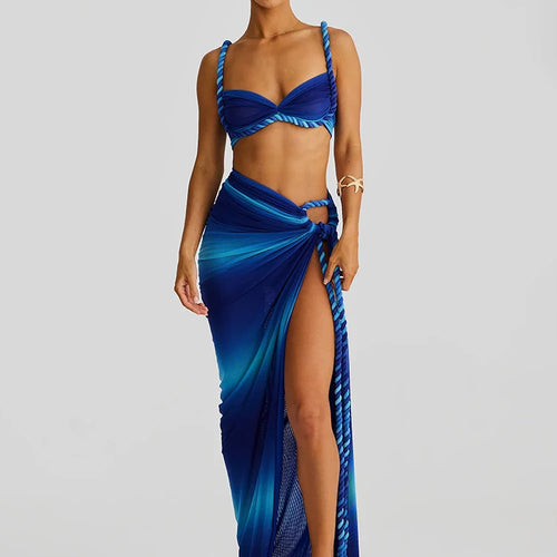 Load image into Gallery viewer, Summer Beach Sexy Two Piece Sets Women Strapless Crop Tops And Maxi Skirt Female Elegant Vacation Club 2 Piece Set
