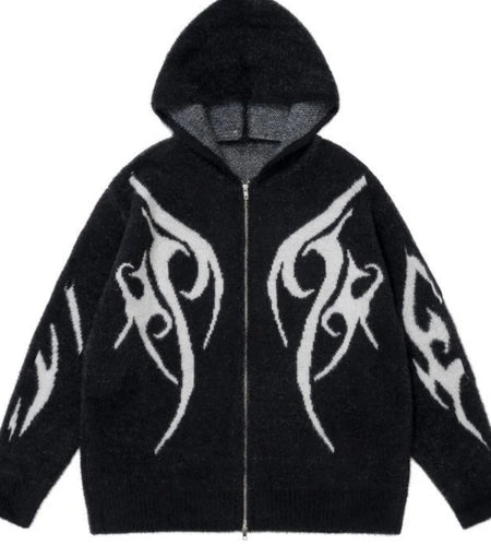 Men and Women Double Zipper  Y2k Aesthetic Cardigan Autumn Ladies Streetwear Sweater Coat Grunge Vintage Loose Hooded Cardigans