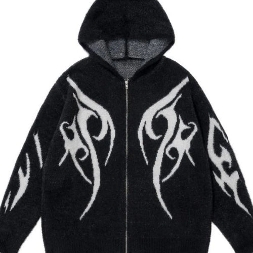 Load image into Gallery viewer, Men and Women Double Zipper  Y2k Aesthetic Cardigan Autumn Ladies Streetwear Sweater Coat Grunge Vintage Loose Hooded Cardigans
