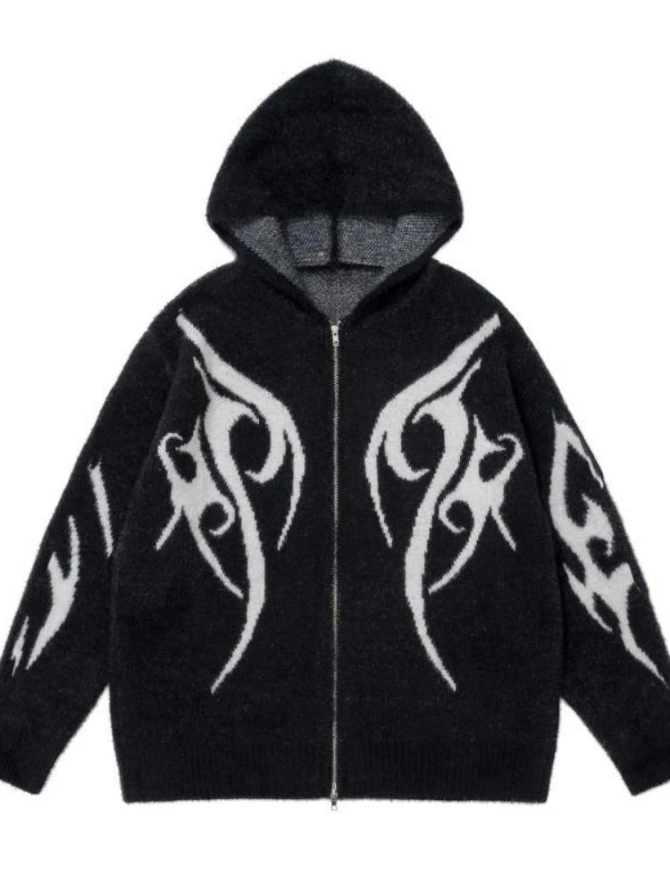 Men and Women Double Zipper  Y2k Aesthetic Cardigan Autumn Ladies Streetwear Sweater Coat Grunge Vintage Loose Hooded Cardigans