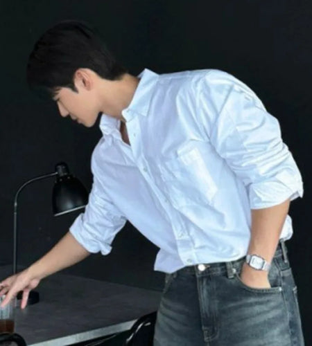 Male Simple Long Sleeve Shirt New Spring Loose Solid Color Shirts New Korean Single Breasted Trendy Men's Top 9W1451