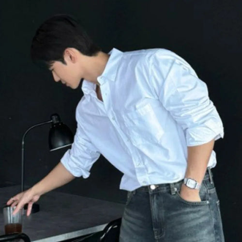 Load image into Gallery viewer, Male Simple Long Sleeve Shirt New Spring Loose Solid Color Shirts New Korean Single Breasted Trendy Men's Top 9W1451
