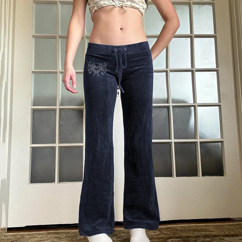 Load image into Gallery viewer, Vintage Low Waist Velvet Women&#39;s Pants Harajuku Rhinestone Boot Cut Trousers 2000s Autumn Sweatpants Y2K Bottoms Chic
