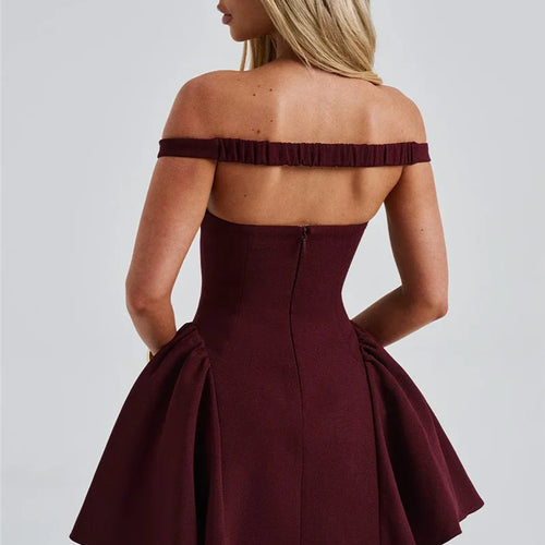 Load image into Gallery viewer, Off-shoulder Backless Sexy Mini Dress For Women Wine Red Sleeveless Strapless High Waist A-line Club Party Sexy Dress

