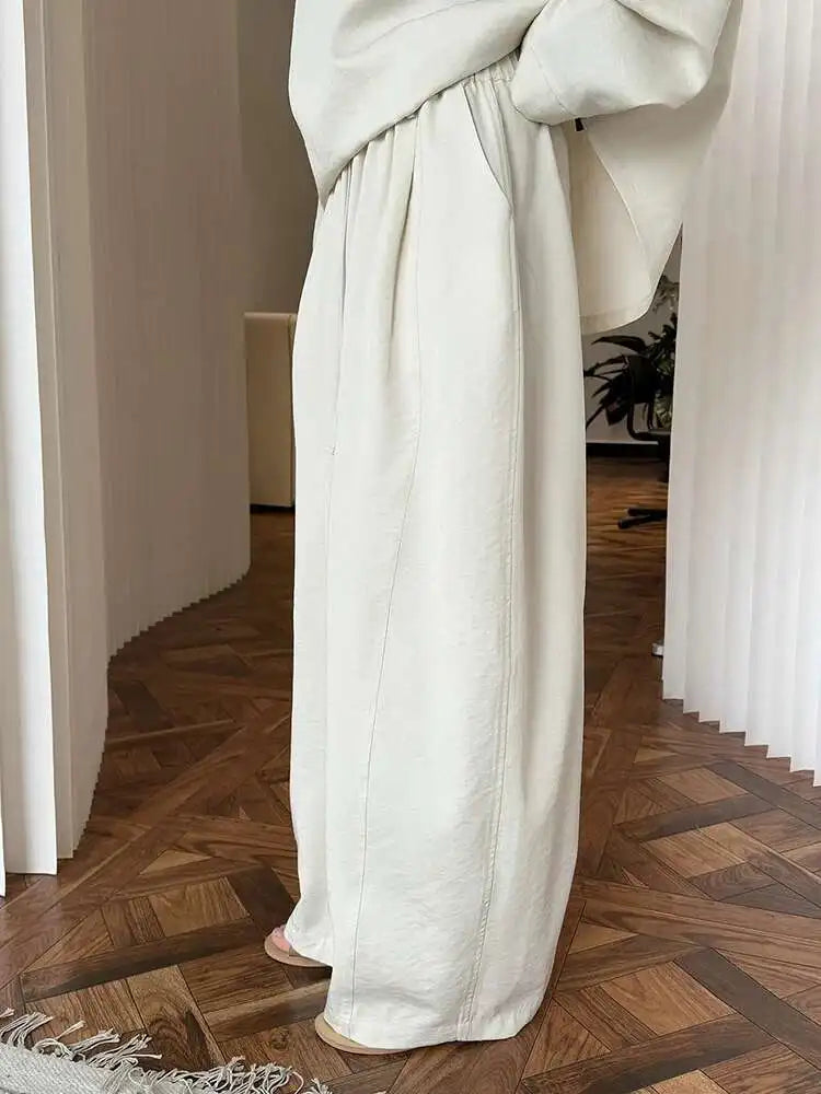 High Elastic Waist Beige Brief Casual Long Wide Leg Pants New Trousers Women Fashion Tide Spring Autumn 2025 1DJ0163