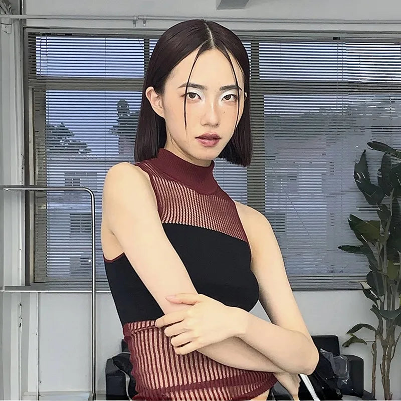 Japanese Y2k Kint Tank Top Trashy 2000s Hollow Out Tanktop Grunge Aesthetics Knitted Crop Top Vintage Harajuku Tube Tops