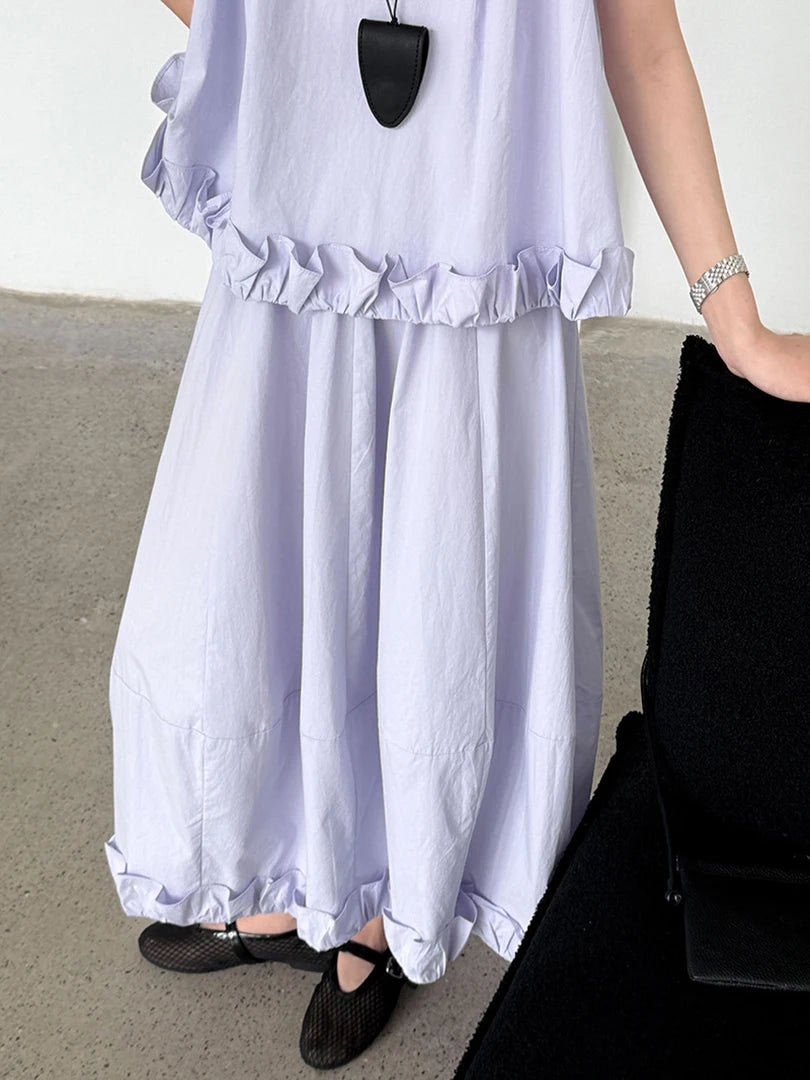 Purple Tank Top Ruffles Half-body Skirt Two Pieces Suit New Round Neck Sleeveless Women Fashion Spring Summer 2025 1DJ1471