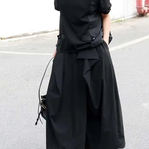 Load image into Gallery viewer, High Elastic Waist Black Irregular Ruffles A-line Half-body Skirt Women Fashion Tide New Spring Autumn 2025 1DJ0216
