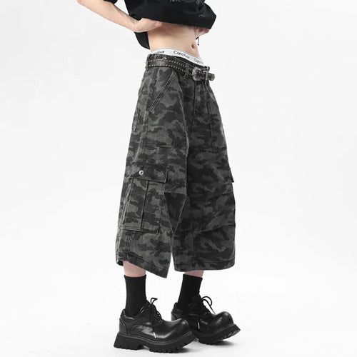 Load image into Gallery viewer, Men&#39;s Denim Shorts New Summer Camouflage Printing Waistband Buckle Cargo Design Pleated Seven Quarter Short Jeans 9W1540
