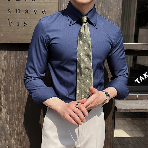 Load image into Gallery viewer, Men's New Long Sleeved Shirts Dark Striped Design Turn-down Collar Stylish Single Breasted Trendy Male Casual Tees 9W1875
