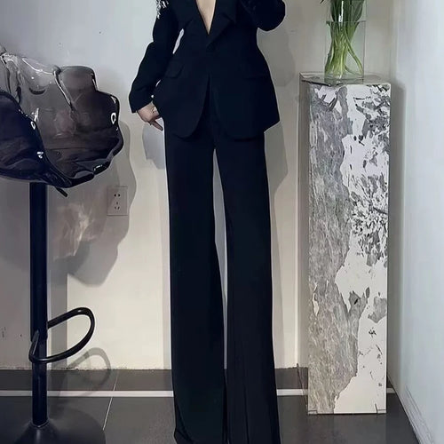 Load image into Gallery viewer, Temperament Two Piece Sets for Women Lapel Long Sleeves Spliced Bead Blazer High Waist Pant Elegant Set Female New
