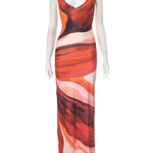 Load image into Gallery viewer, Halter Deep V Neck Print Sexy Maxi Dress For Women Fashion Lace-up Sleeveless Backless Bodycon Printed Long Dress
