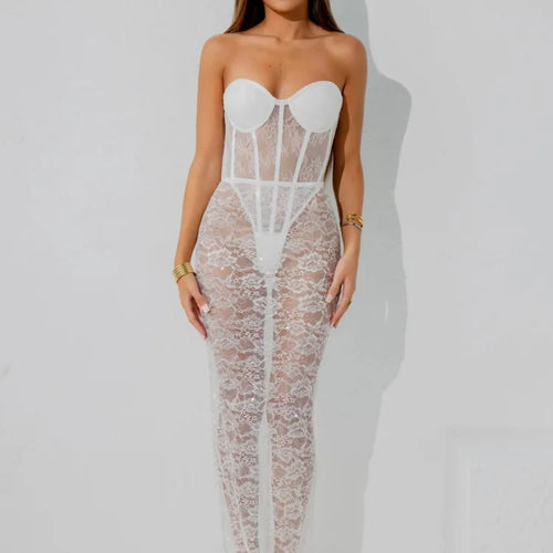 Load image into Gallery viewer, Sexy Lace Patchwork Bodysuit Long Skirt Set Women Zipper Tight Top Split Half Skirt See Through Two-piece Fall New 2024
