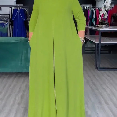 Load image into Gallery viewer, Summer Fashion Afican Loose Soild Color JumpSuits for Women with Pockets Round-Neck Wide Leg Pants Jumpsuit Female
