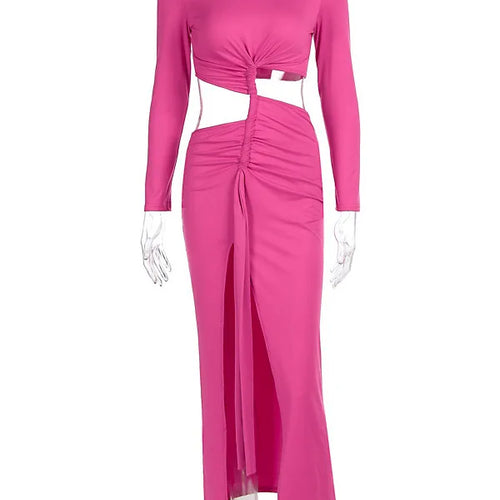 Load image into Gallery viewer, Elegant Long Sleeved Irregular Bodycon Party Evening Dress Women 2025 Winter New Temperament Pleated High Slit Vestido
