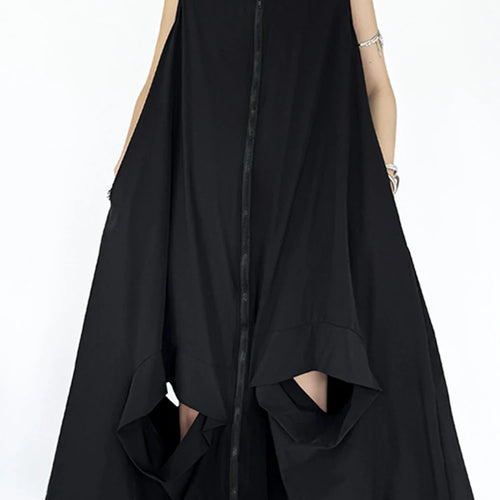 Load image into Gallery viewer, Women Black Zipper Hollow Out Big Size A-line Vest Dress New V-Neck Sleeveless Fashion Tide Spring Summer 2025 1DJ1410
