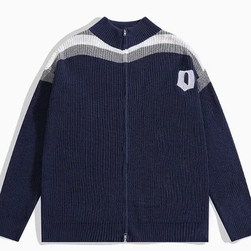 Load image into Gallery viewer, Zipper Harajuku Oversized Cardigans Women Autumn Winter All Match Ins Elegant Sweaters Loose Contrast Color Knitted Coats Y2k
