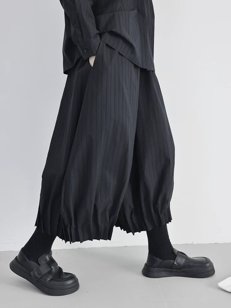 High Elastic Waist Black Striped Pleated Wide Leg Bud Pants New Trousers Women Fashion Tide Spring Autumn 2025 1DJ0832