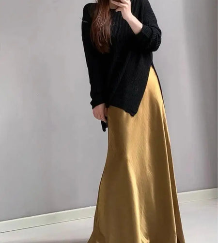Spring Summer French Fashion Solid Elegant Versatile Long Skirts Women Temperament High Waisted Vacation Fishtail Half Skirt New